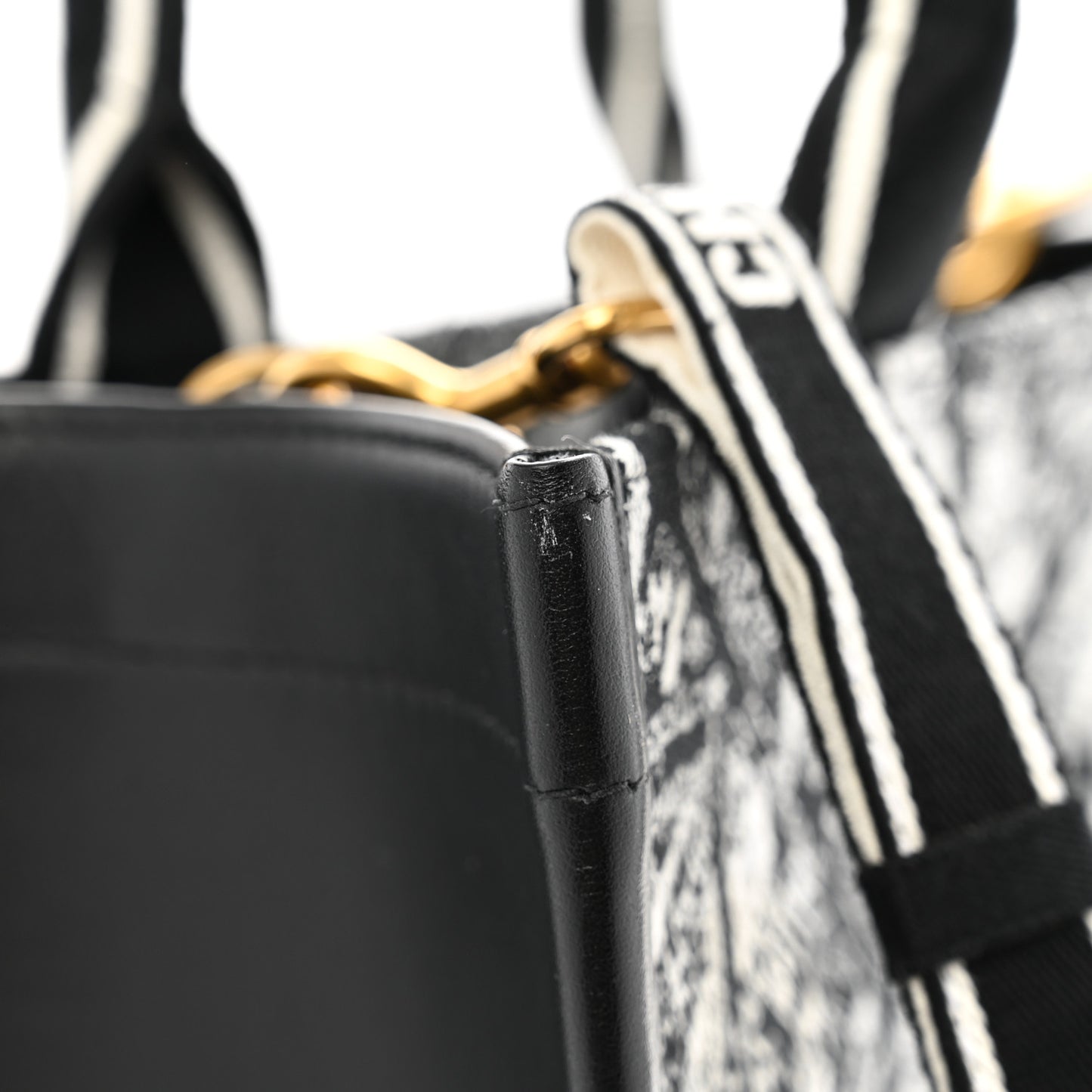 Calfskin Canvas Medium Plan De Paris Book Tote With Strap Black White