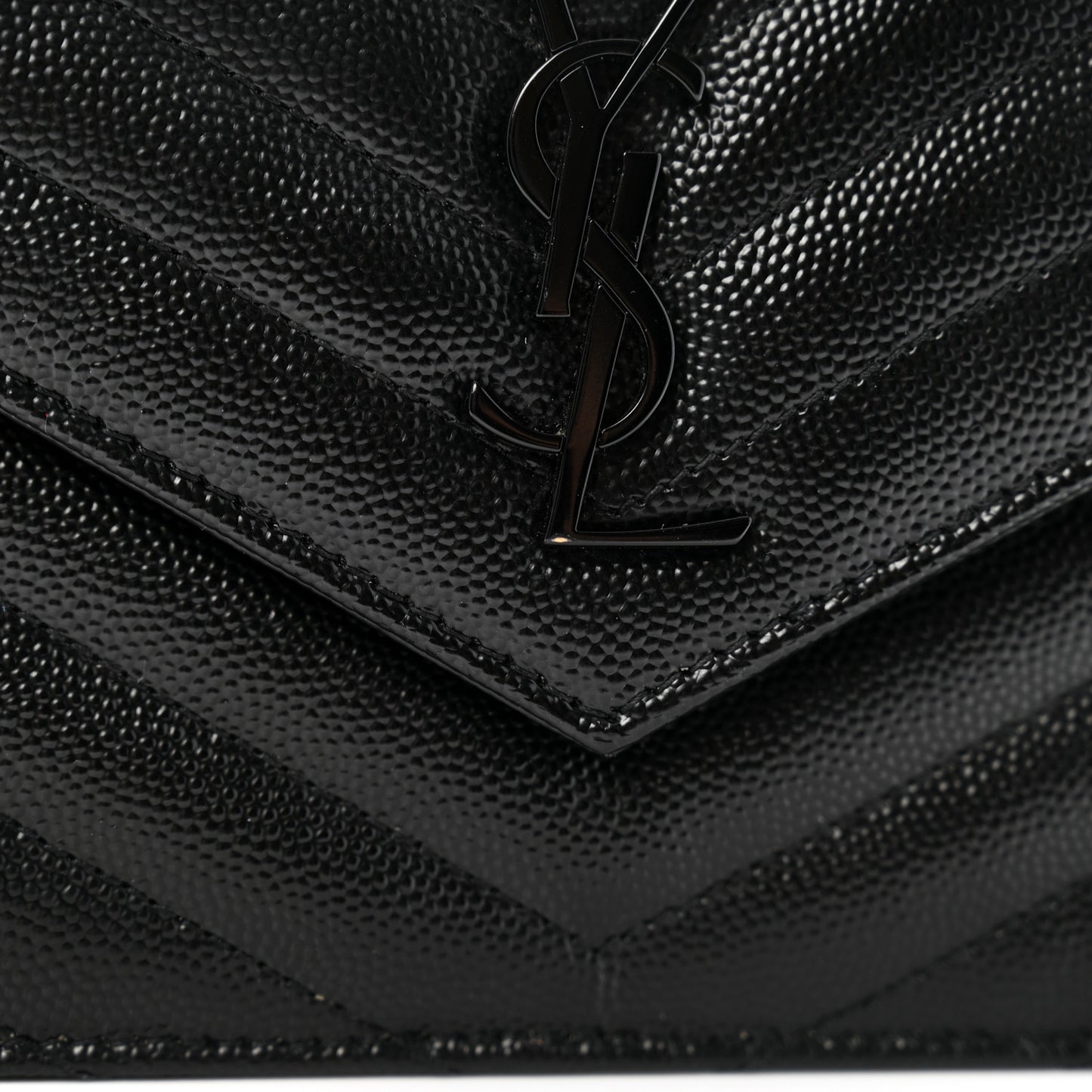 Grain De Poudre Matelasse Chevron Monogram Monochrome Envelope Chain Wallet Black