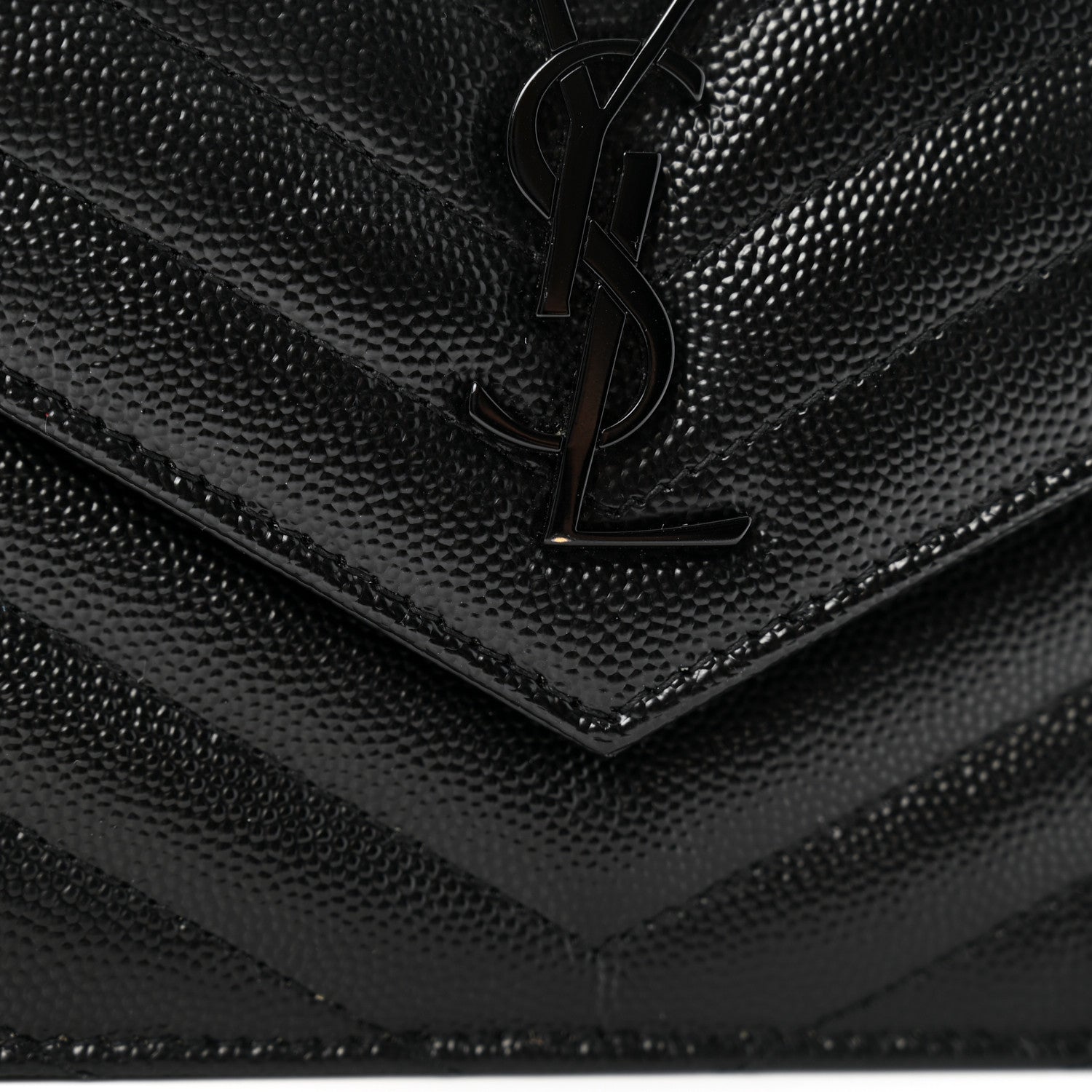 Saint Laurent Grain De Poudre Matelasse Chevron Monogram Monochrome Envelope Chain Wallet Black 10 of 14