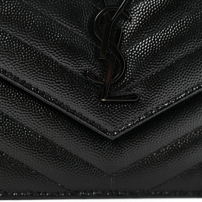 Saint Laurent Grain De Poudre Matelasse Chevron Monogram Monochrome Envelope Chain Wallet Black 10 of 14