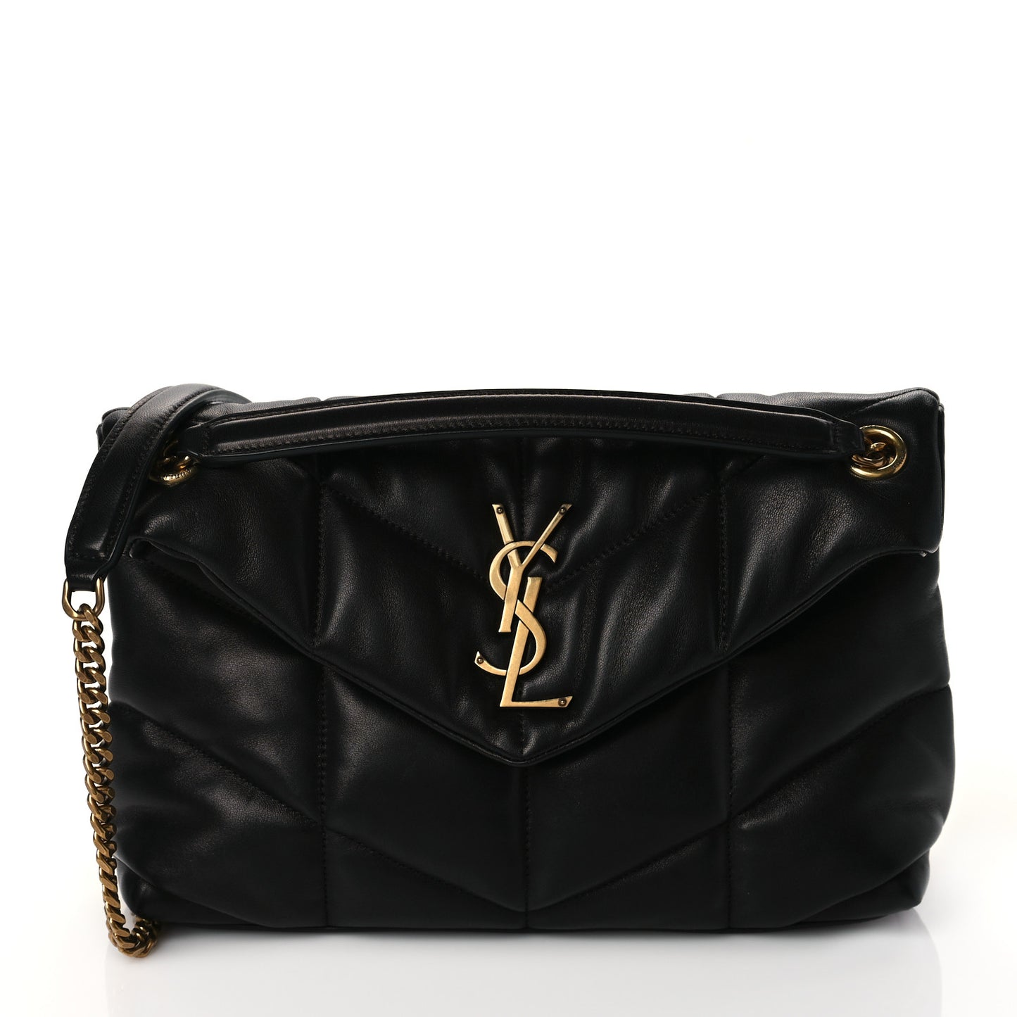 Lambskin Quilted Small Loulou Puffer Monogram Chain Satchel Black