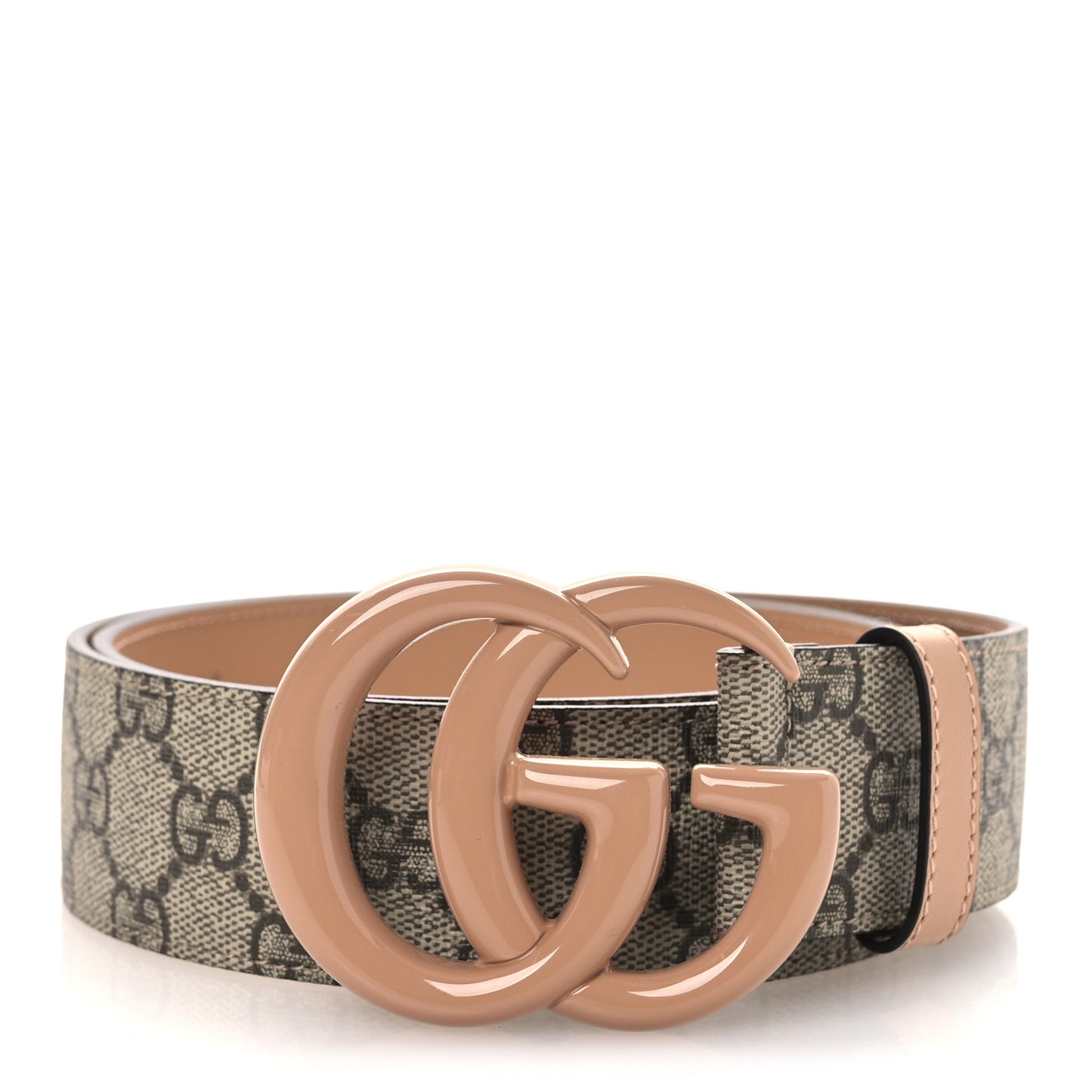 GG Supreme Monogram Plutone Calfskin Enamel Double G 40mm Belt 80 32 Beige Ebony Camelia