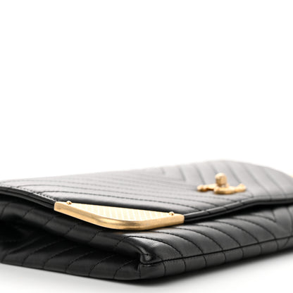 Chanel Calfskin Chevron Quilted Rock The Corner Clutch With Chain Black 6 of 13