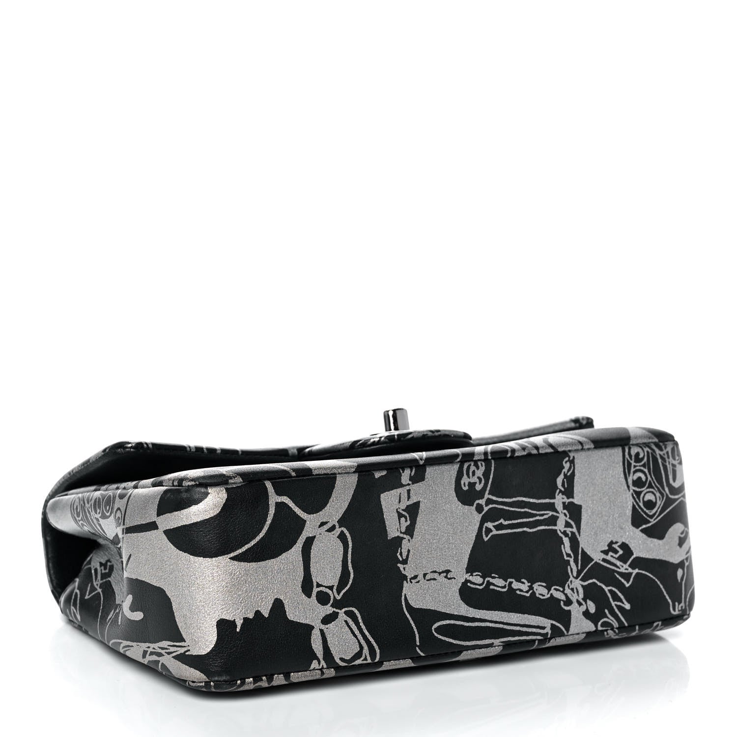 Chanel Lambskin Printed Mini Rectangular Flap Black Silver 4 of 11