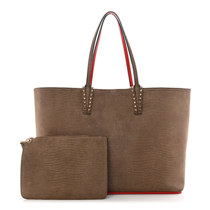Christian Louboutin Calfskin Lizard Embossed Spikes East West Cabata Tote Brown 1 of 12