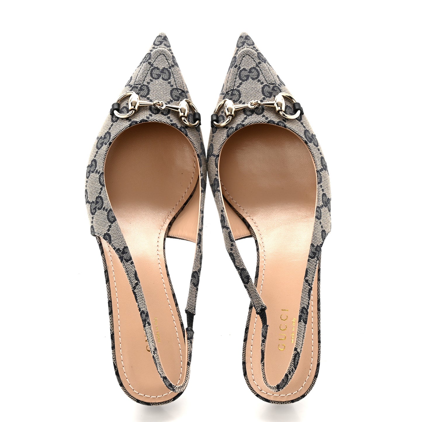 Monogram Horsebit 35mm Slingback Pumps 40 Beige Blue