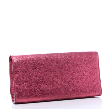 Saint Laurent Metallic Textured Calfskin Classic Monogram Cassandre Clutch Pink 3 of 9