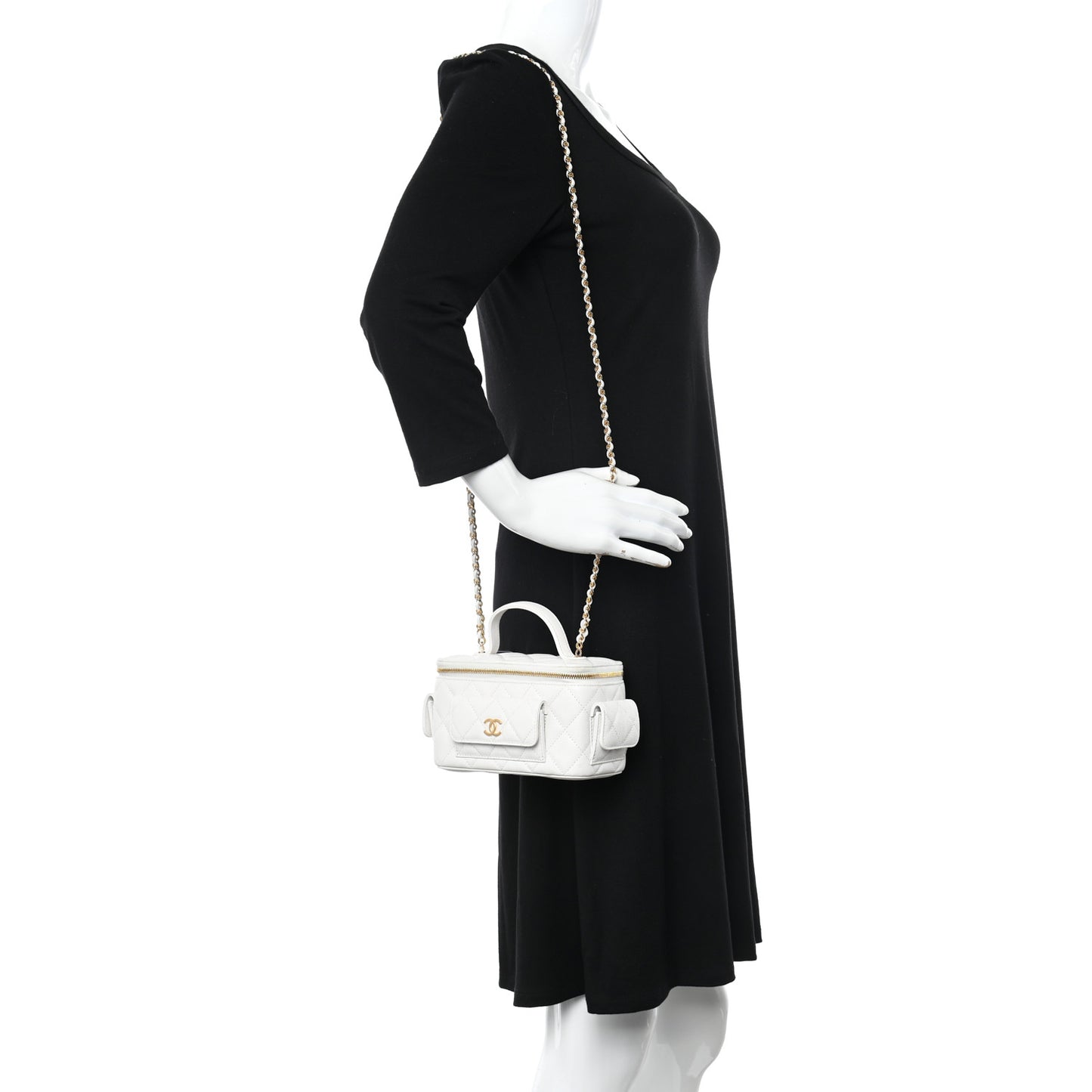 Caviar Quilted Polly Pocket East West Top Vanity With Chain White