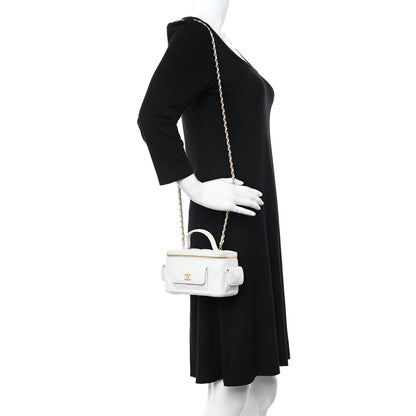 Chanel Caviar Quilted Polly Pocket East West Top Vanity With Chain White 2 of 11