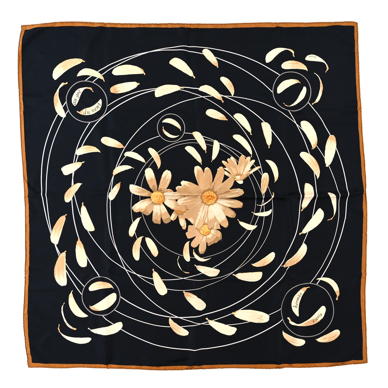Hermes Silk Au Gre du Vent Scarf 90 Black 1 of 4