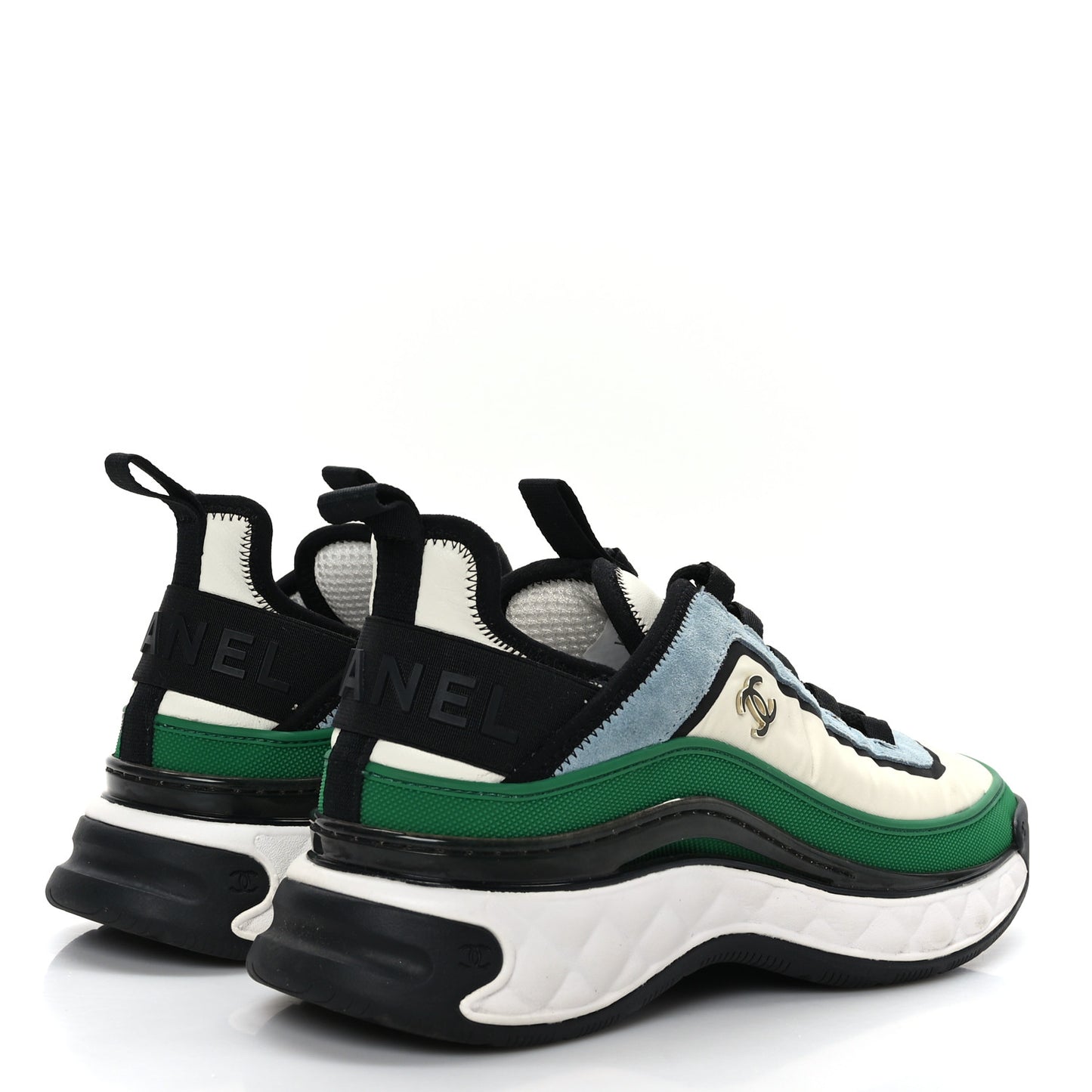 Suede Calfskin Mixed Fibers CC Sneakers 38 Ivory Green Light Blue