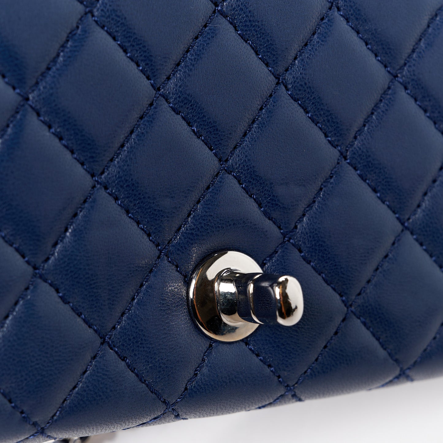 Lambskin Quilted Chain Clutch Flap Navy