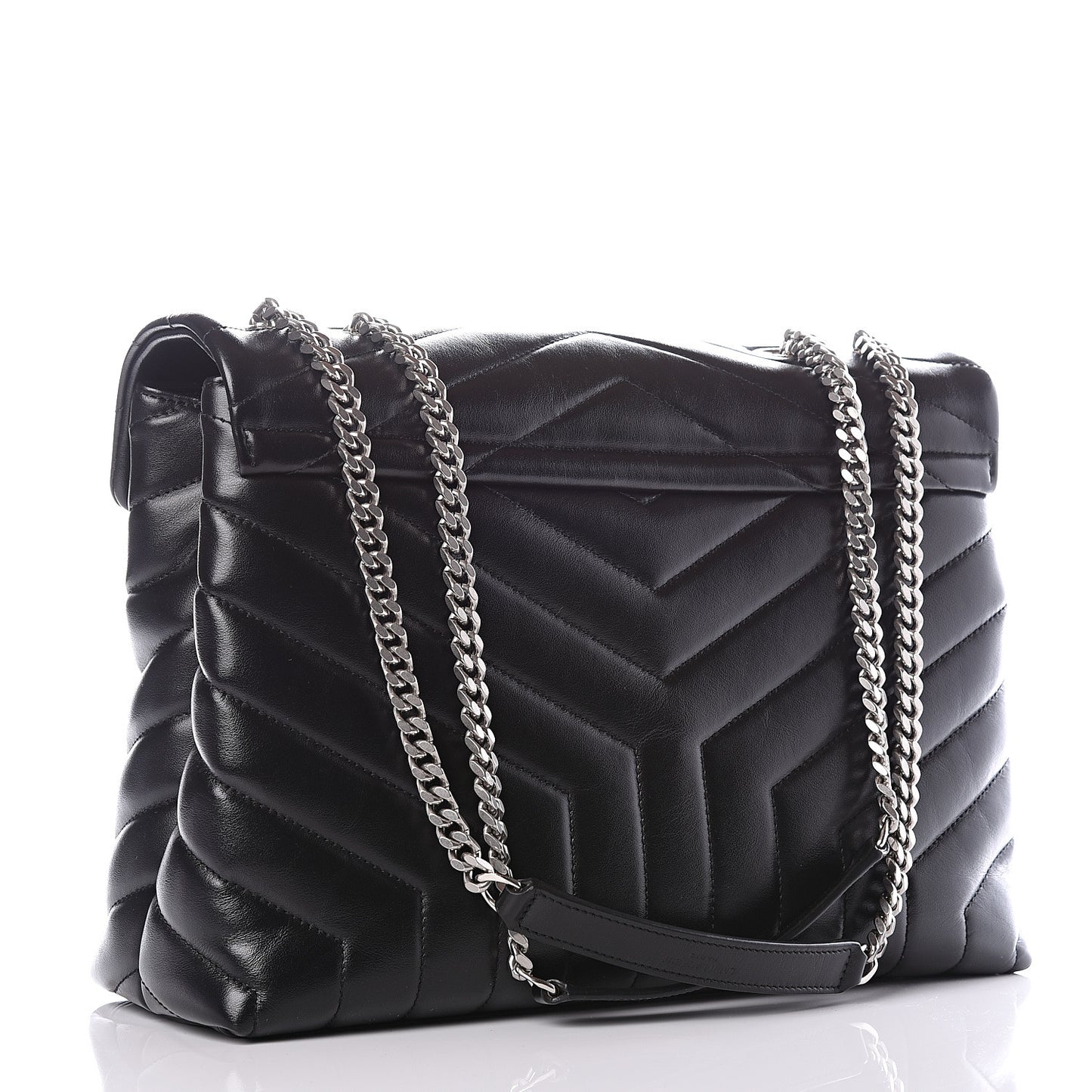 Calfskin Y Quilted Monogram Medium Loulou Chain Satchel Black