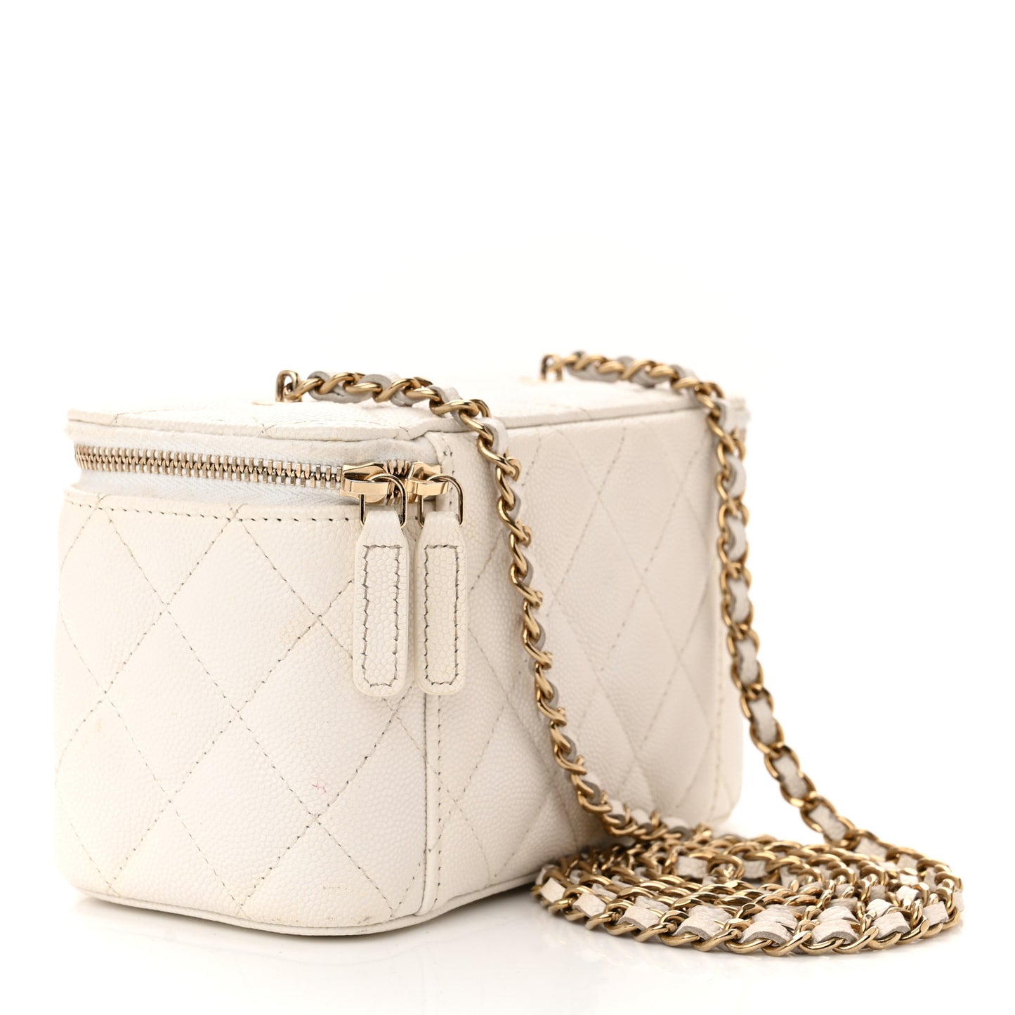 Caviar Quilted Small Vanity Case With Chain White