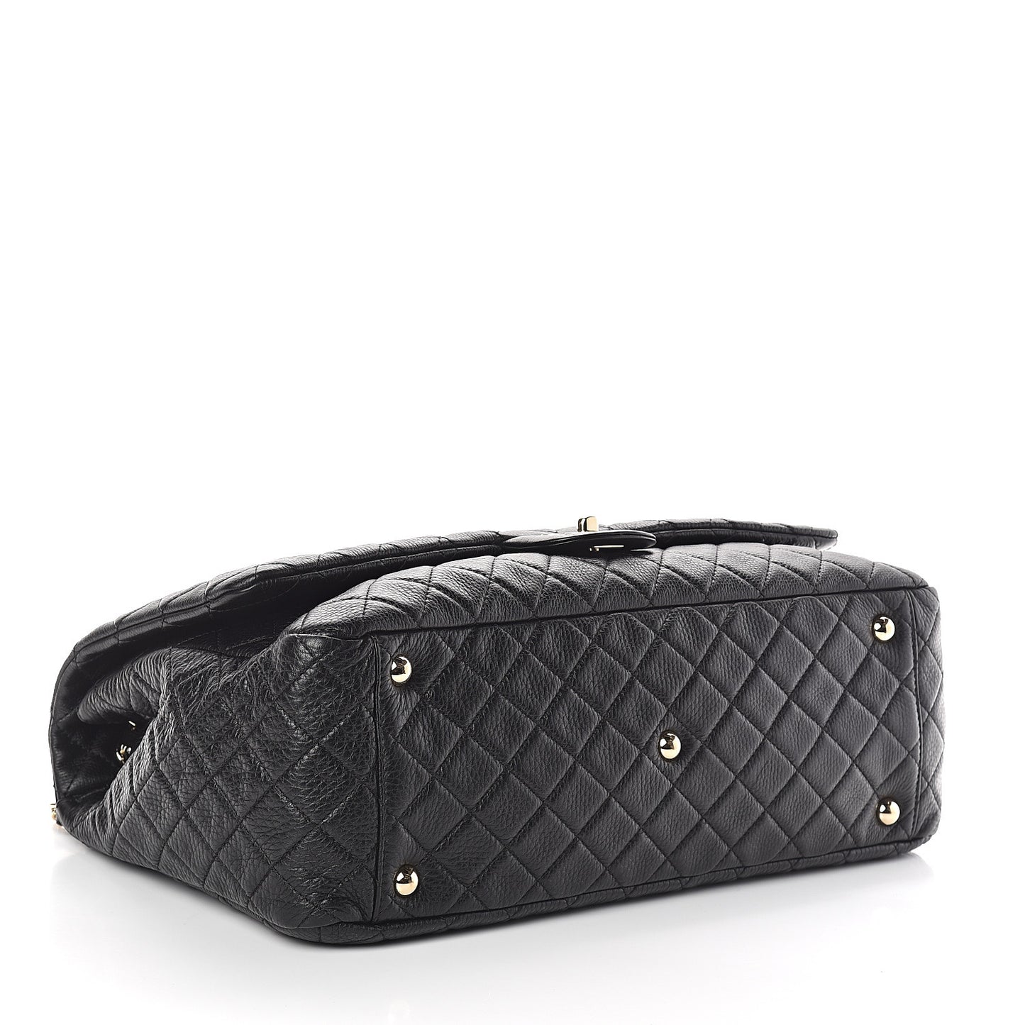 Calfskin Quilted XXL Travel Flap Bag Black