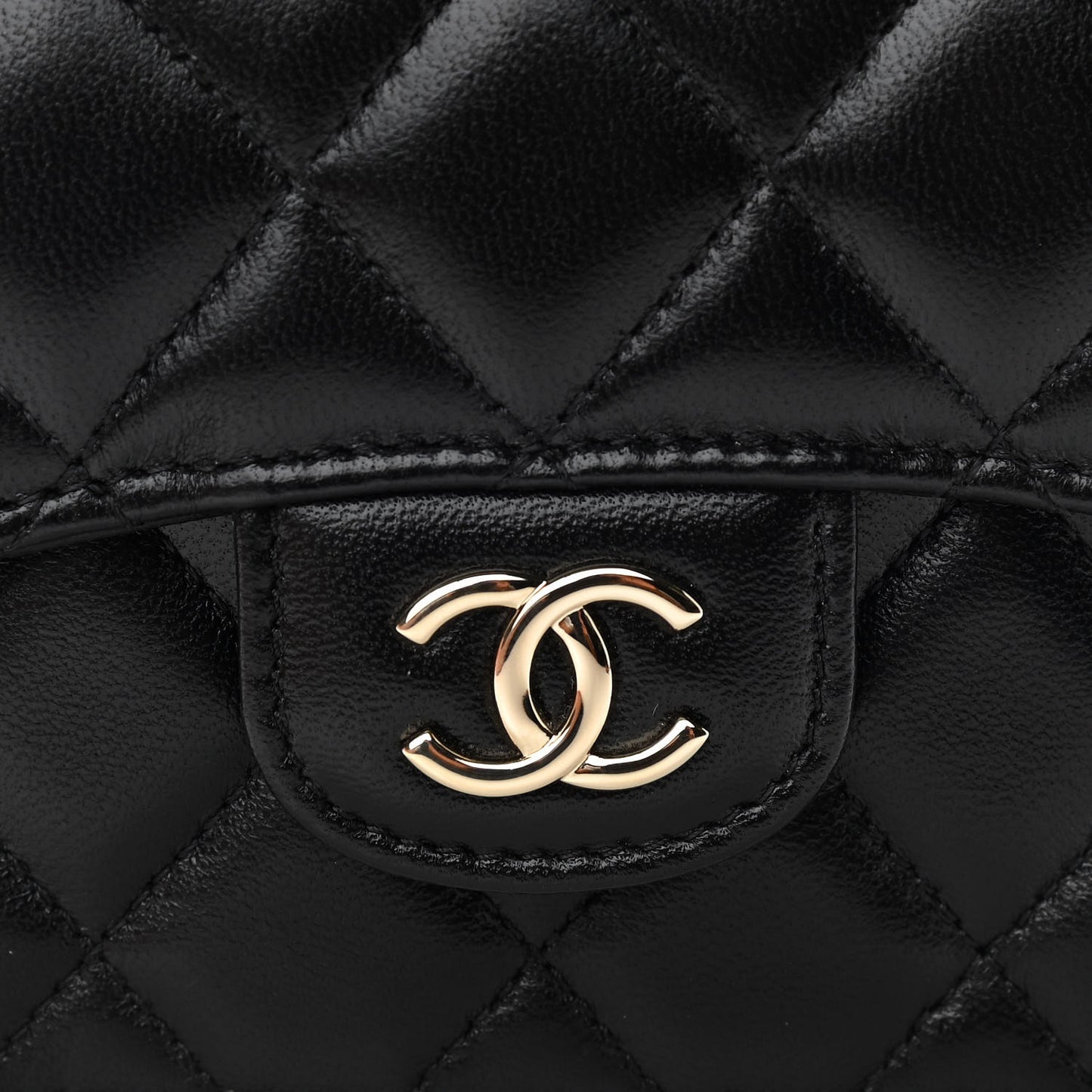 Lambskin Quilted Top Handle Flap Coin Purse With Chain Black