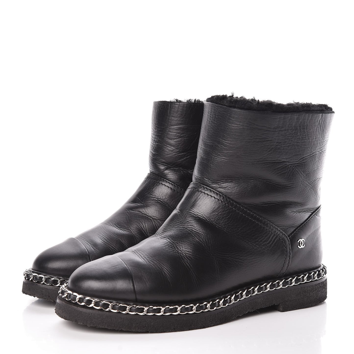 Calfskin Shearling Quilted Short Boots 37 Black