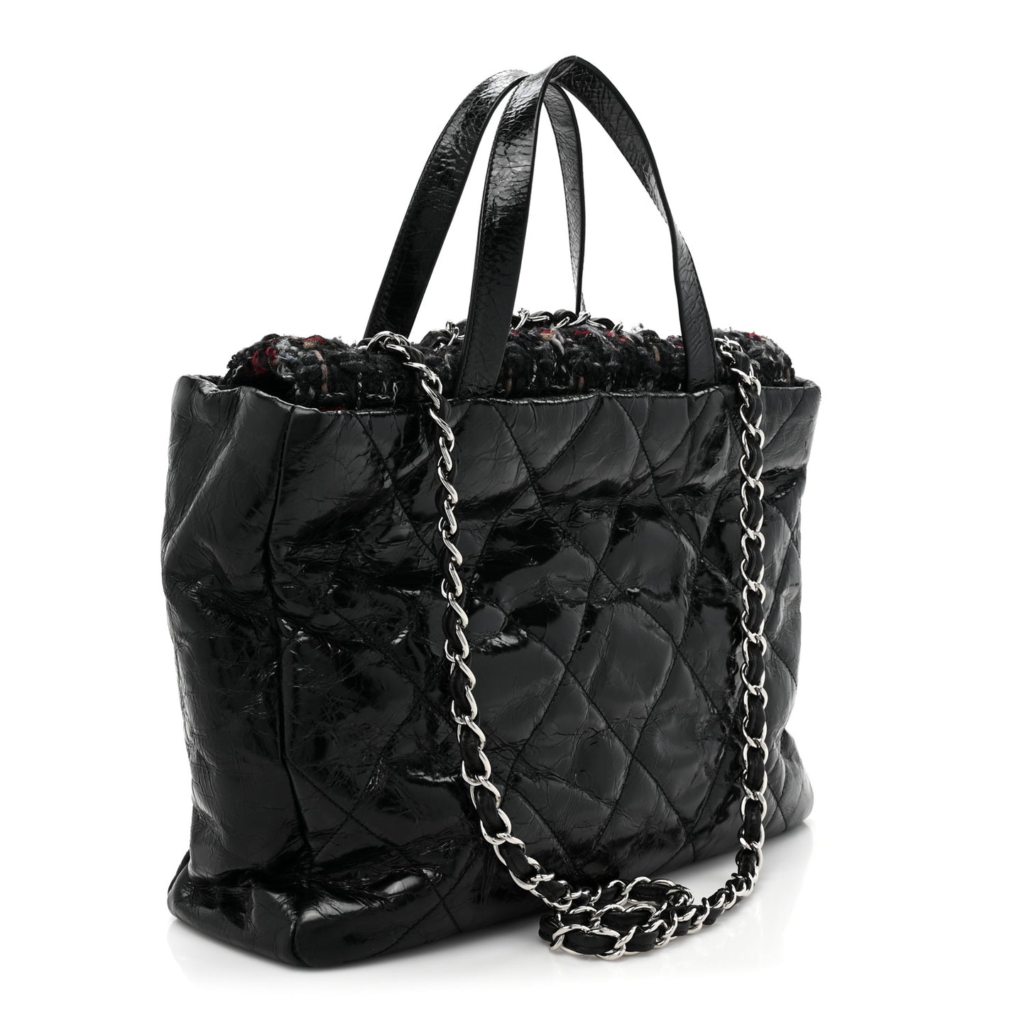 Glazed Calfskin Quilted Tweed Portobello Tote Black Multicolor