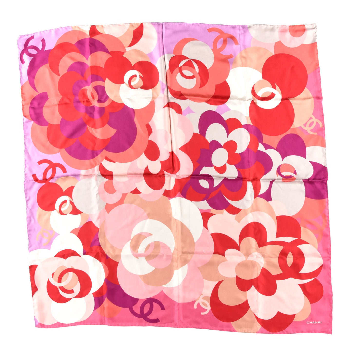 Silk CC Camellia Square Scarf Pink Purple Red