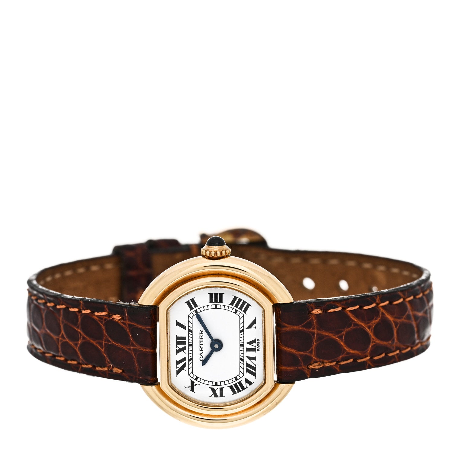 Cartier 18K Yellow Gold Alligator 26mm Ellipse Manual Winding Watch 2 of 5