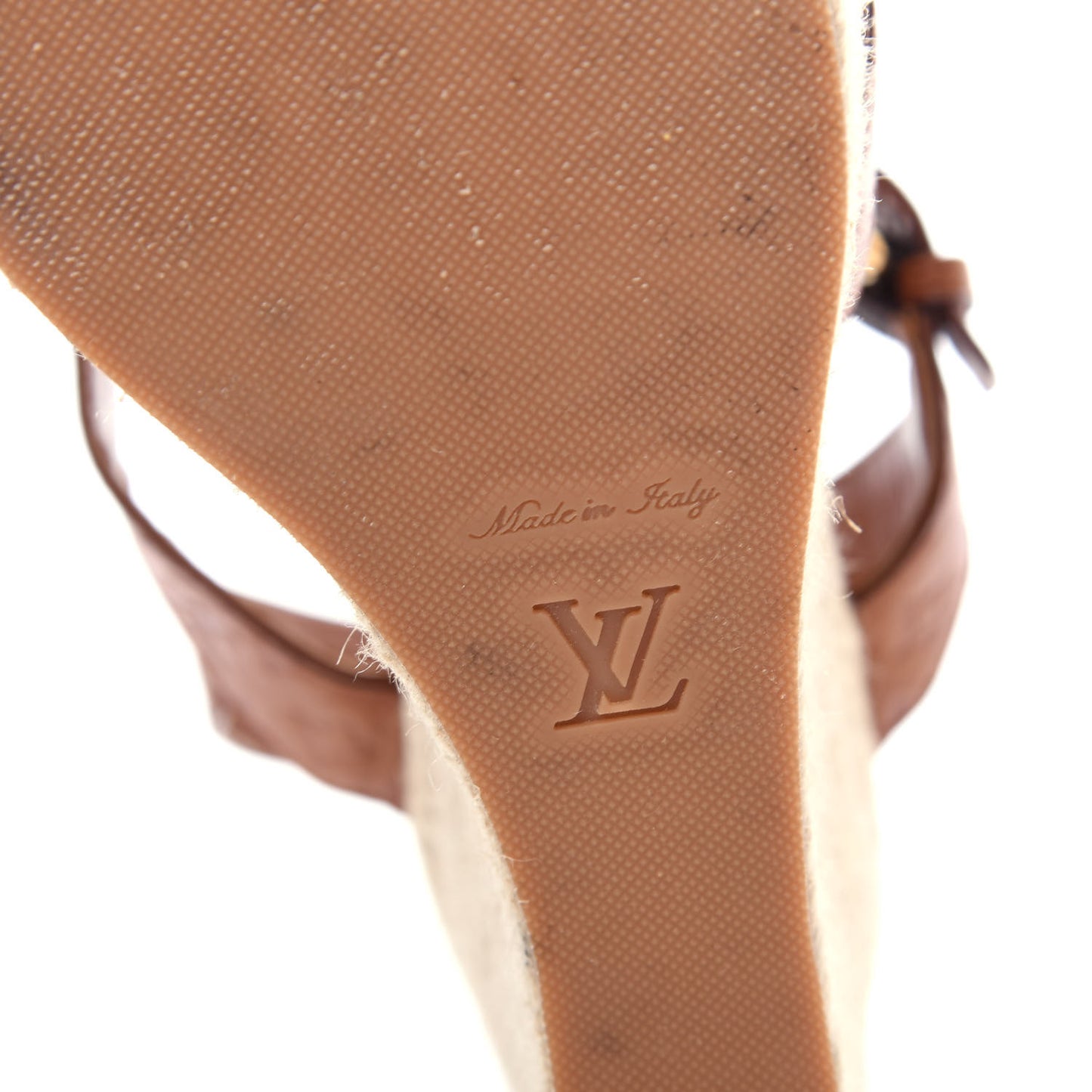 Calfskin Monogram Embossed Espadrille Wedge Sandals 41 Cognac