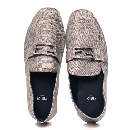Fendi Vitello Pelle Stampa Denim Baguette Driving Loafers 38 Azzurro 2 of 8