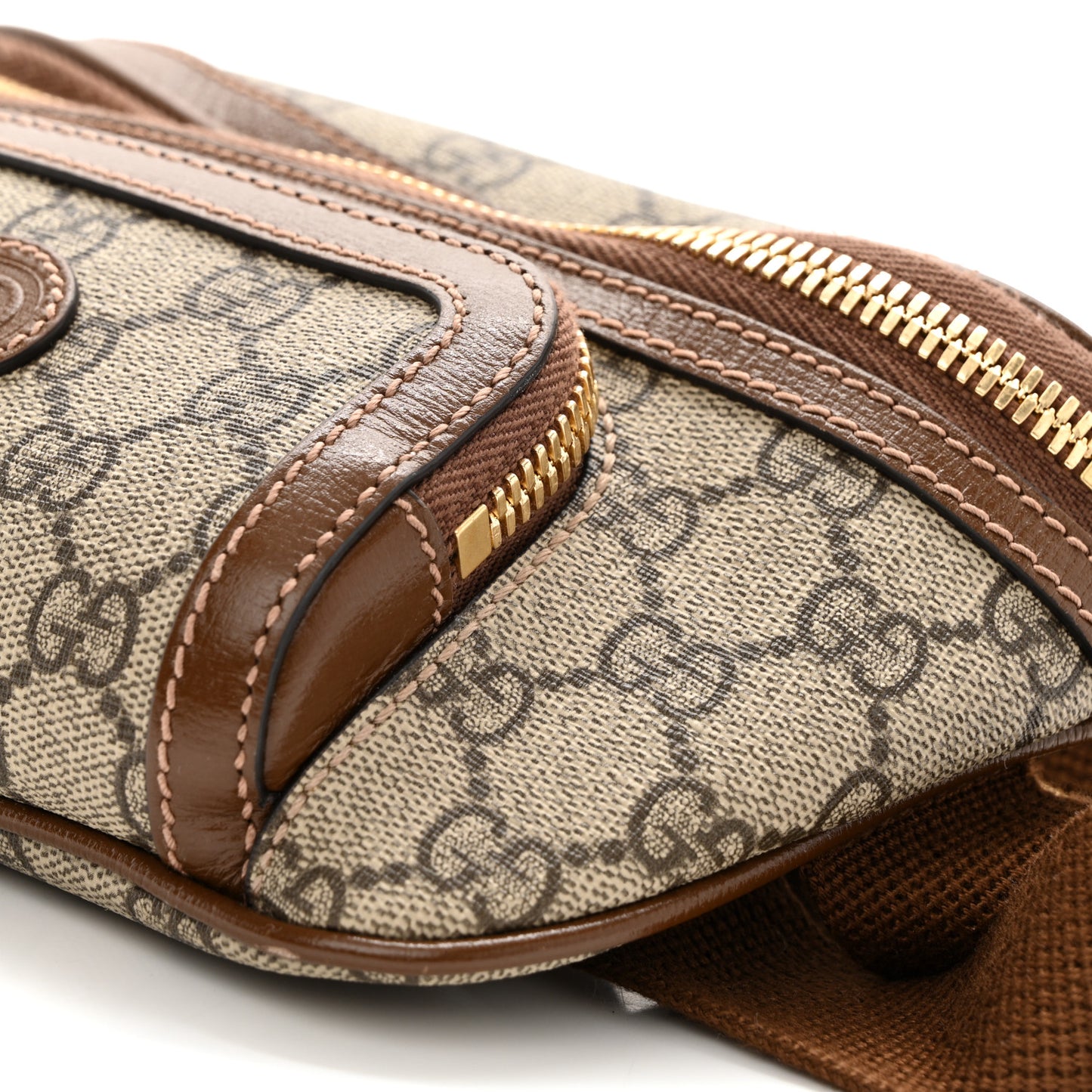 GG Supreme Monogram Textured Calfskin Retro Interlocking G Belt Bag Beige Ebony Brown Sugar