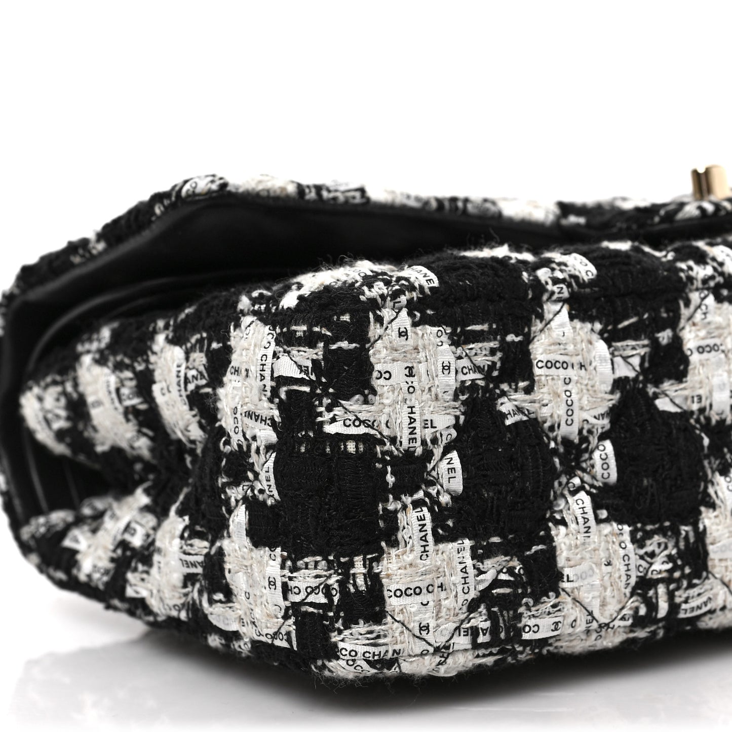 Tweed Quilted Medium Double Flap Black Ecru White
