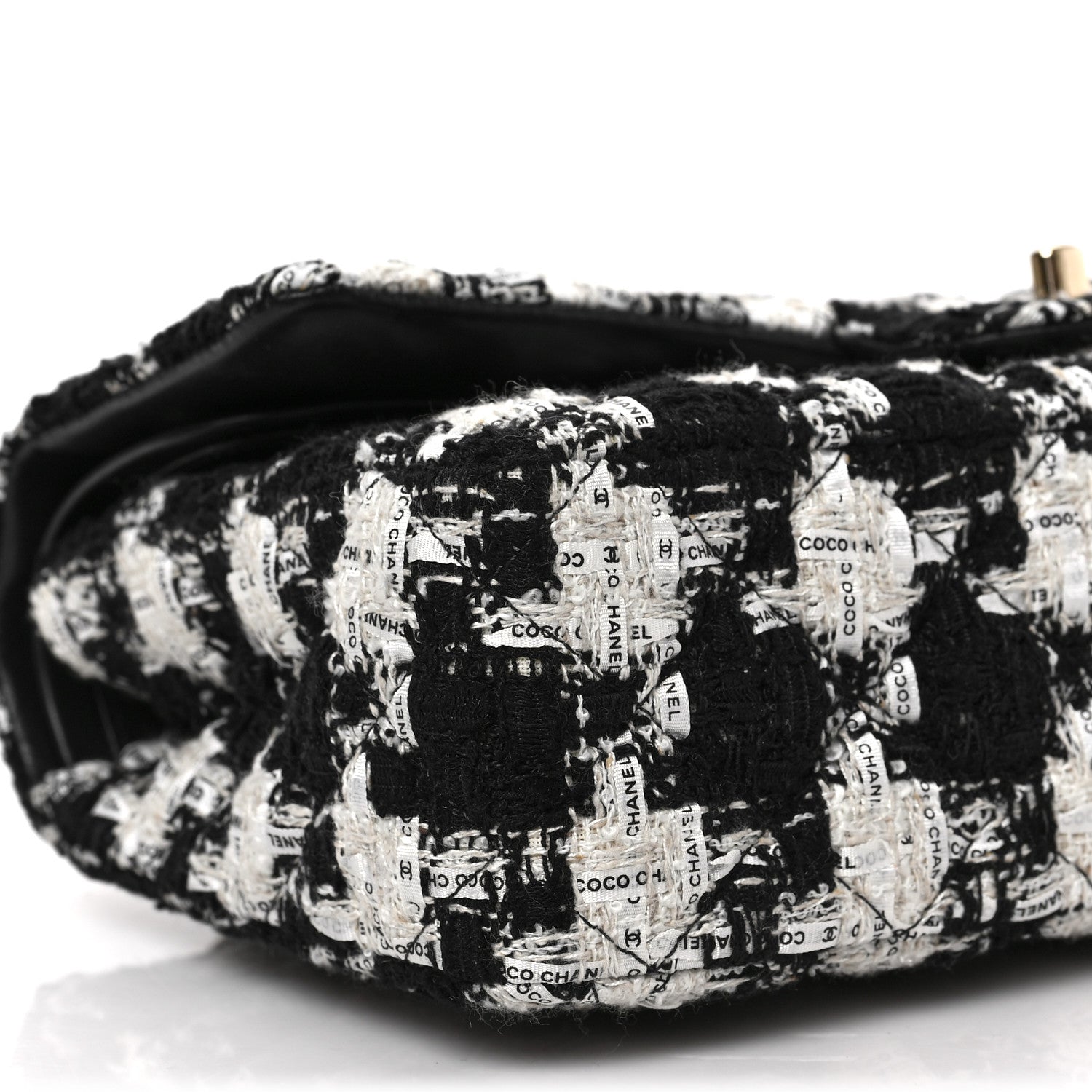 Chanel Tweed Quilted Medium Double Flap Black Ecru White 7 of 8