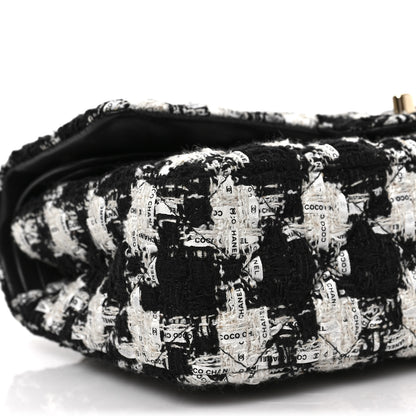 Chanel Tweed Quilted Medium Double Flap Black Ecru White 7 of 8