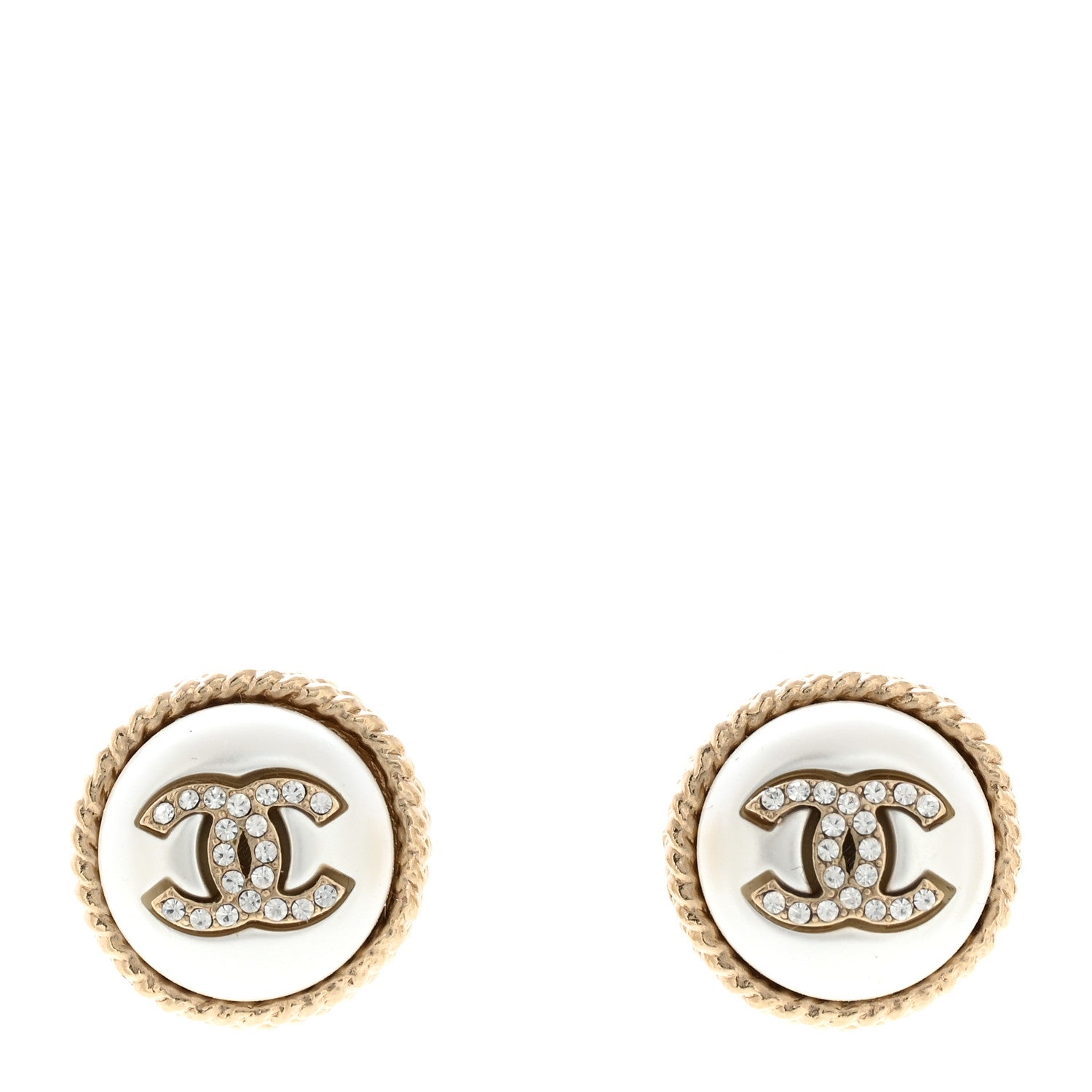 Chanel Pearl Crystal CC Round Earrings Light Gold 1 of 4