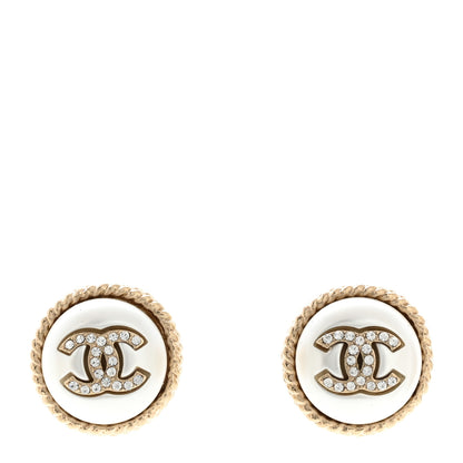 Chanel Pearl Crystal CC Round Earrings Light Gold 1 of 4