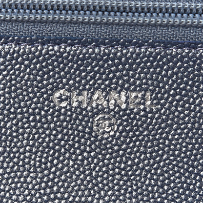 Chanel Metallic Caviar Chevron Quilted Vintage Mademoiselle Wallet On Chain WOC Blue 5 of 10