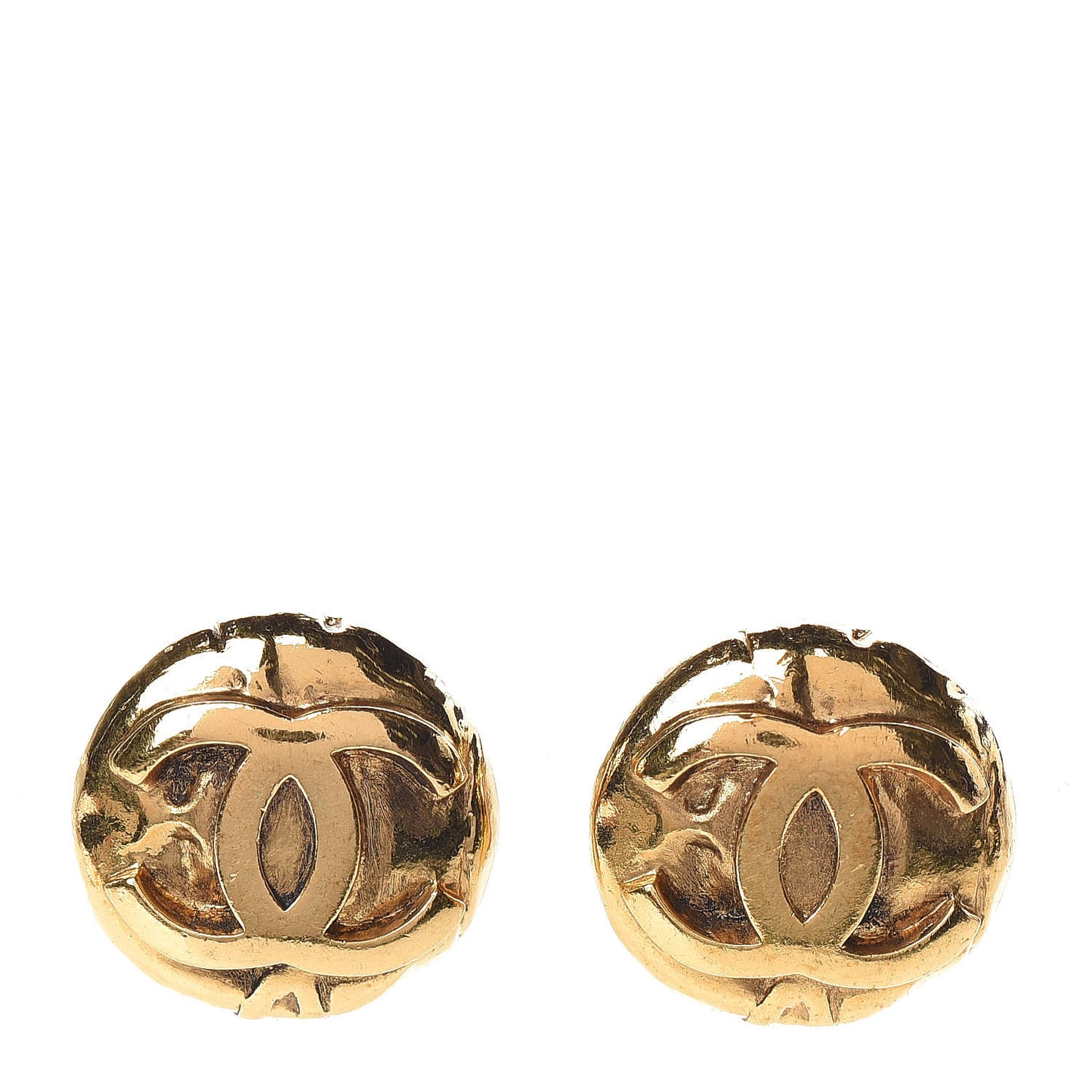 Round CC Clip On Earrings Gold