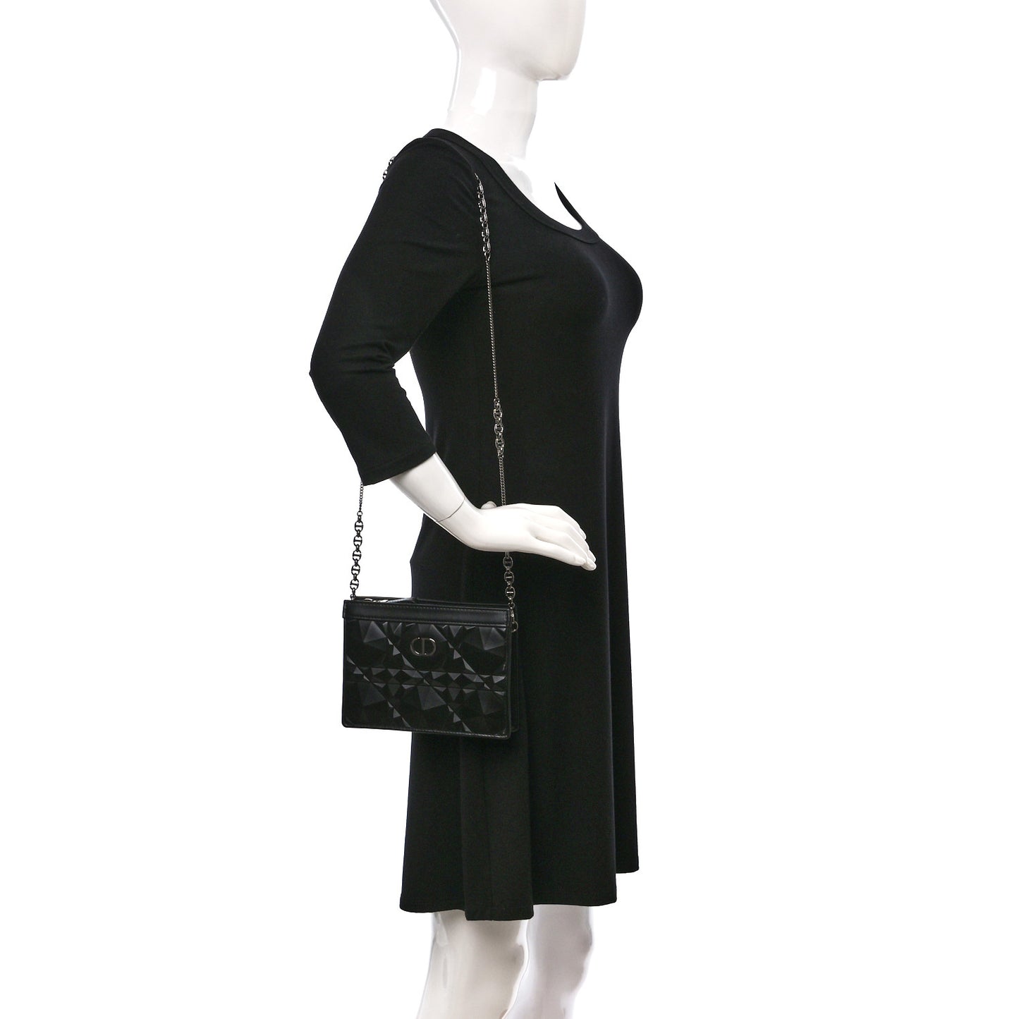 Calfskin Macrocannage Diamond Caro Zipped Pouch With Chain Black
