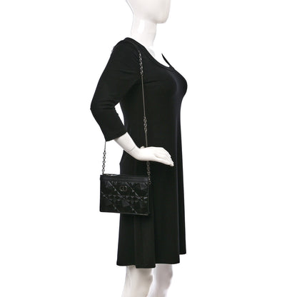 Christian Dior Calfskin Macrocannage Diamond Caro Zipped Pouch With Chain Black 2 of 10