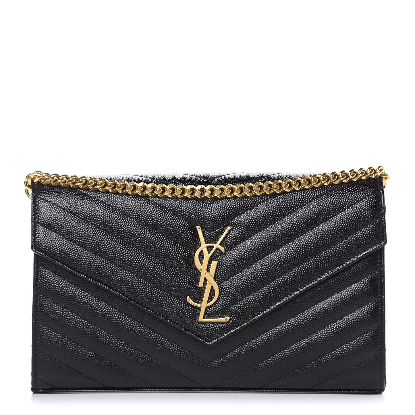 Grain De Poudre Matelasse Chevron Monogram Chain Wallet Black