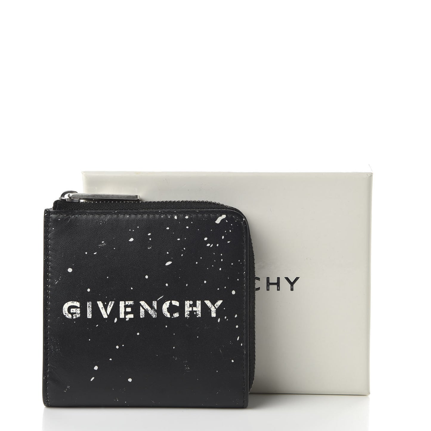 Calfskin Gravity Logo Print Zip Wallet Black