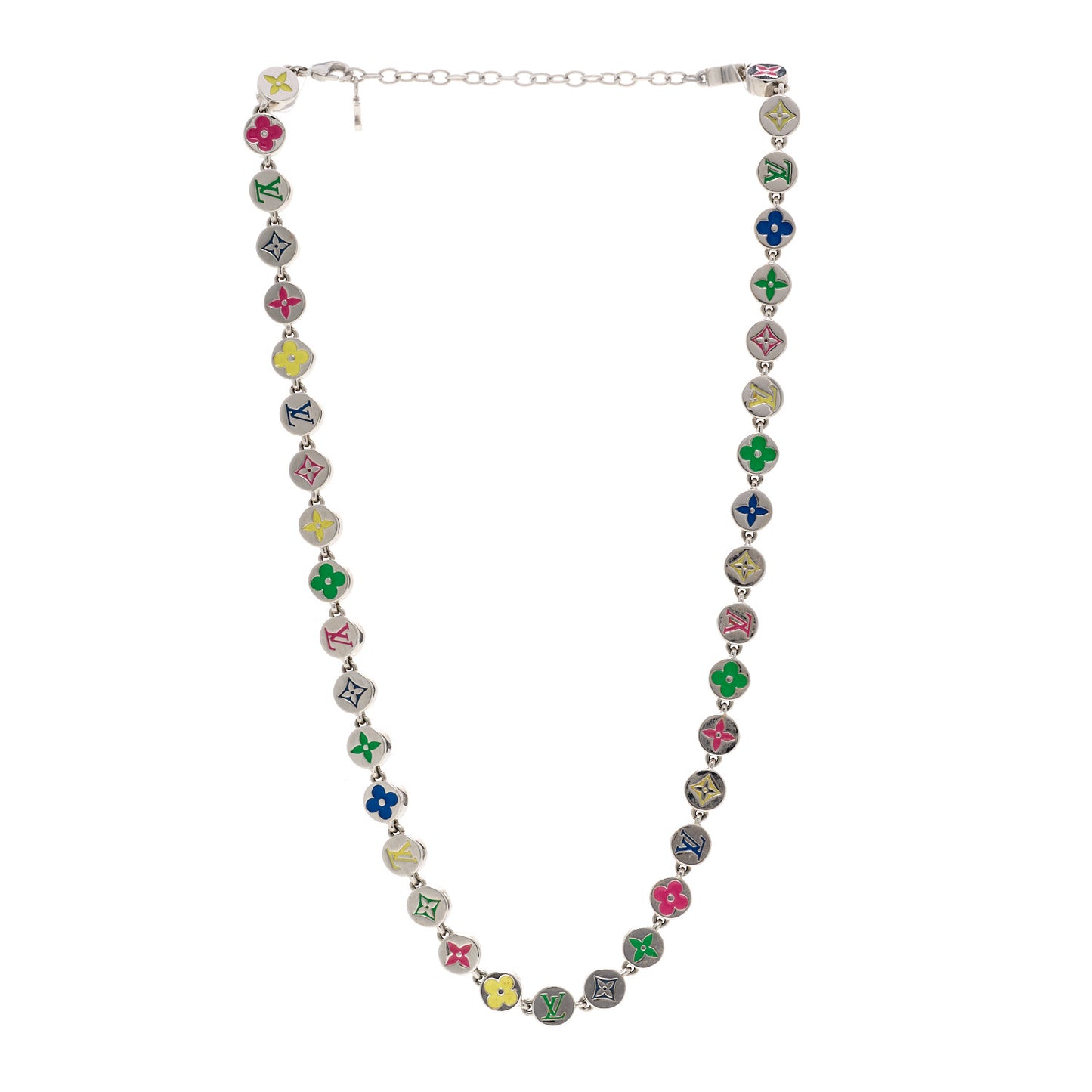 Metal Enamel Monogram Necklace Silver Multicolor