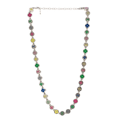 Louis Vuitton Metal Enamel Monogram Necklace Silver Multicolor 3 of 5