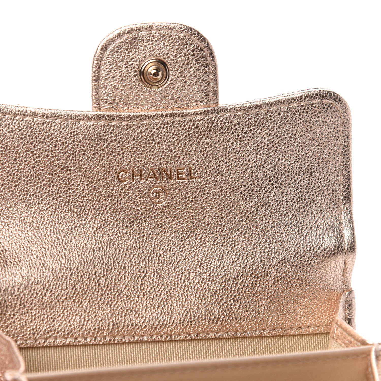Chanel Metallic Lambskin Quilted Flap Card Holder Wallet Gold 6 of 7