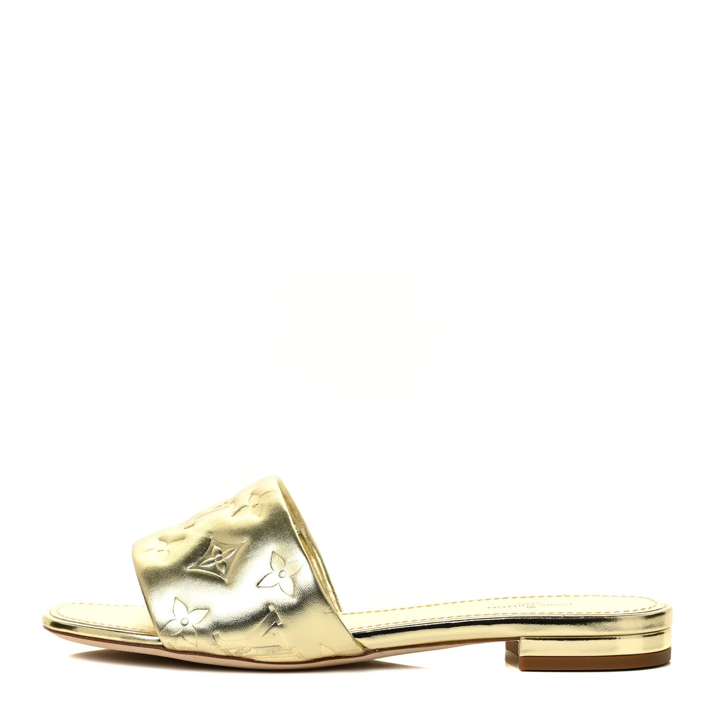 Metallic Lambskin Embossed Monogram Revival Flat Mules 37 Gold