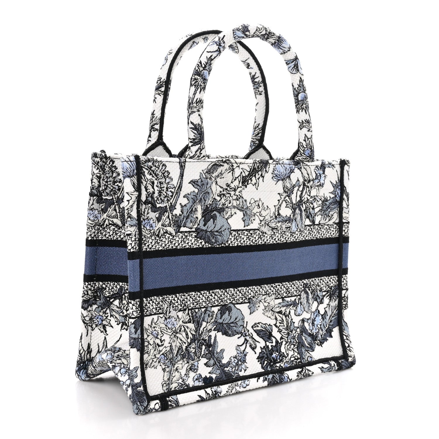 Christian Dior Canvas Embroidered Chardons Toile De Jouy Small Book Tote White Blue 3 of 10