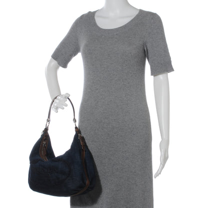Prada Washed Denim Logo Hobo 2 of 8