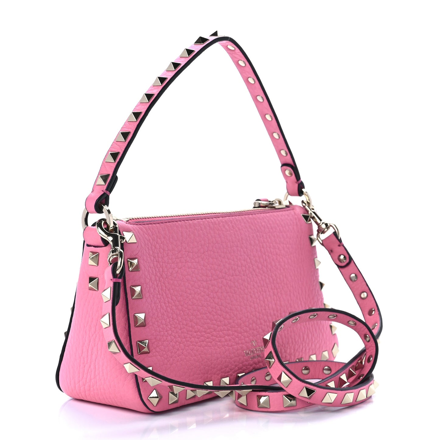 Pebbled Calfskin Small Rockstud Flip Lock Shoulder Bag Dawn Pink