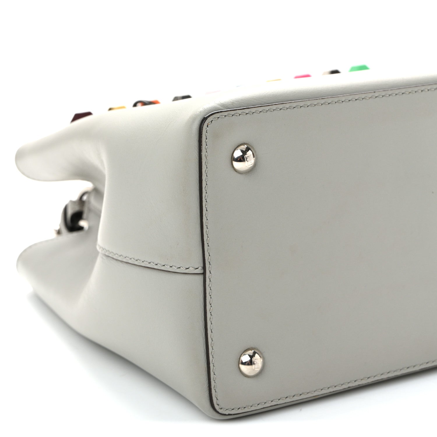 Fendi Vitello Baltico Dolce Studded Petite 2Jours Tote Ghiaccio Multicolor 8 of 10