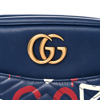 Gucci Calfskin Matelasse GucciGhost Medium GG Marmont Chain Shoulder Bag Blue Agata Hibiscus Red 13 of 14