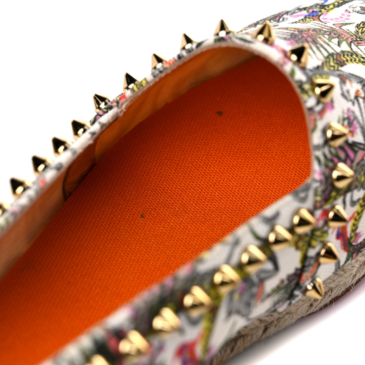 Christian Louboutin Canvas Loubi Jungle Print Ares Spikes Flat Espadrilles 41 Ivory Gold 11 of 15