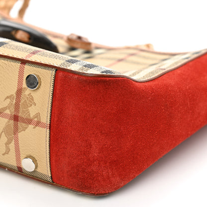 Burberry Haymarket Check Suede Horn Toggle Shoulder Bag Red 9 of 9