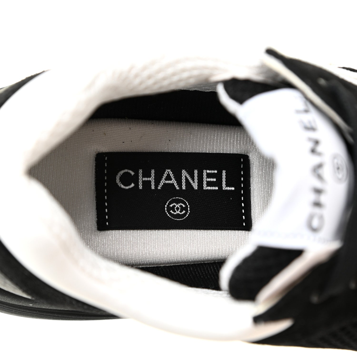 Chanel Fabric Calfskin Suede CC Sneakers 38 Black White 8 of 11